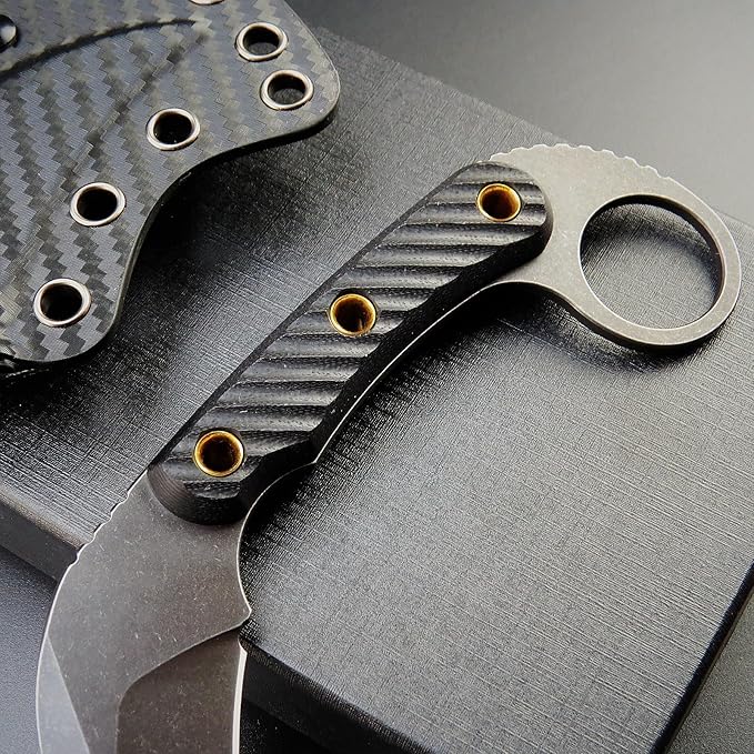 C1395 Fixed Blade Knife,AUS-10 Black Stonewashed Steel Blade G10 Handle Claw Knife EDC Tool Knife for Outdoor, Survival, Hiking, Camping(Black)