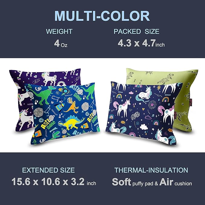 X-Foam Kids Inflatable Camping Pillow Lite w. Removable Foaming Cover for Boys | Dinosaur | Comfortable, Washable, Ultralight, Portable | Backpacking, Hiking, Travel, Air, Sleepover, Scouts