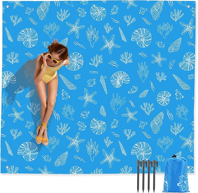 Mooreeke Beach Blanket Extra Large Oversized 9 x 8 ft, Sea Snail Sandproof Waterproof Quick Drying Lightweight Compact Outdoor Blanket Beach Mat for Family Travel Camping Picnic, 1-8 Adults