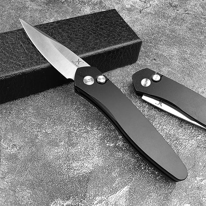 HUAAO 6.89 Inch Outdoor Folding Knife, D2 Clip Point Blade Black T6-6061 Aviation Aluminum Handle With Pocket Clip, Hunting Survival Everyday Carry Knives