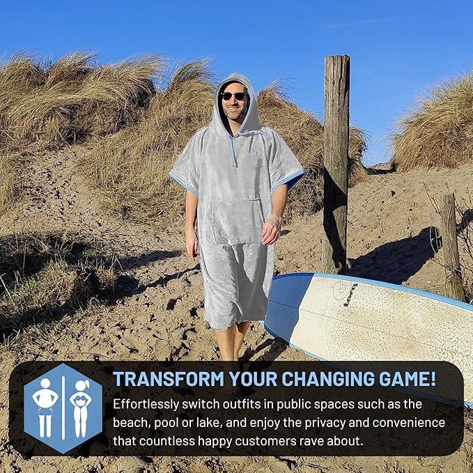 Hang 11' Surf Poncho - Surf Changing Poncho with Front Pocket, Changing Towel Poncho Adult, Swim Poncho Towel, Hooded Towel Adult, Beach Poncho, Wearable Towel, Beach Changing Poncho