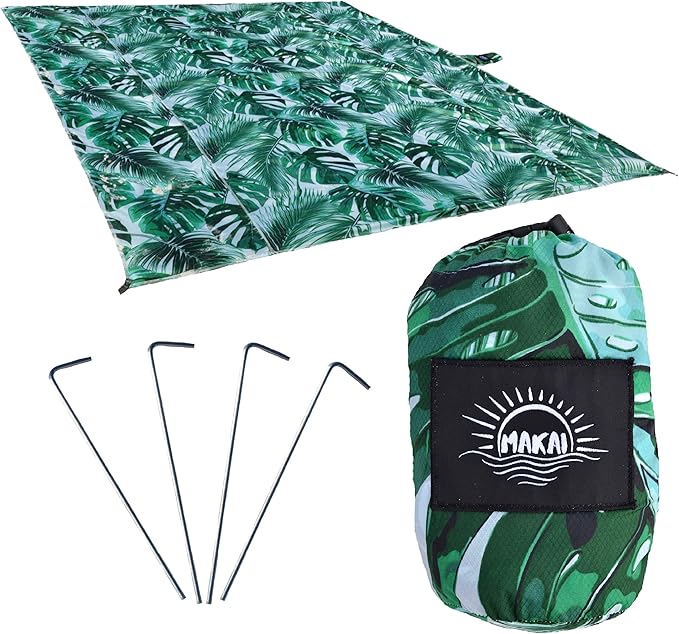 Makai – Lightweight Sheet Style Beach Blanket, Sand Dosen't Stick, Extra Large 8’ x 9’, Compact Strong Parachute Nylon Beach Mat, Stays Cool, Quick Drying, Multifunctional