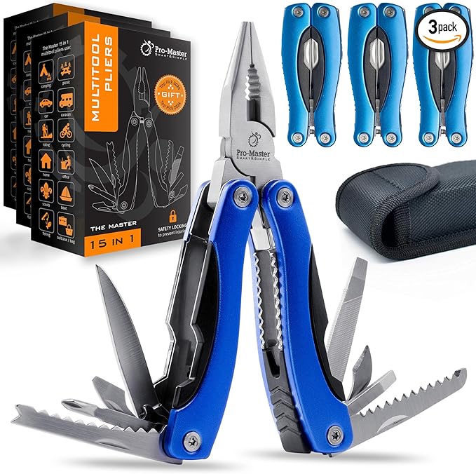 Multi Tool Pocket Knife Set 15 in 1 - The Ultimate Father’s Day Gift! Perfect Multitool for Men, Dad, Boyfriend, Scout - Practical, Versatile tool for Fathers Day, Birthdays and Graduations, 3 pack