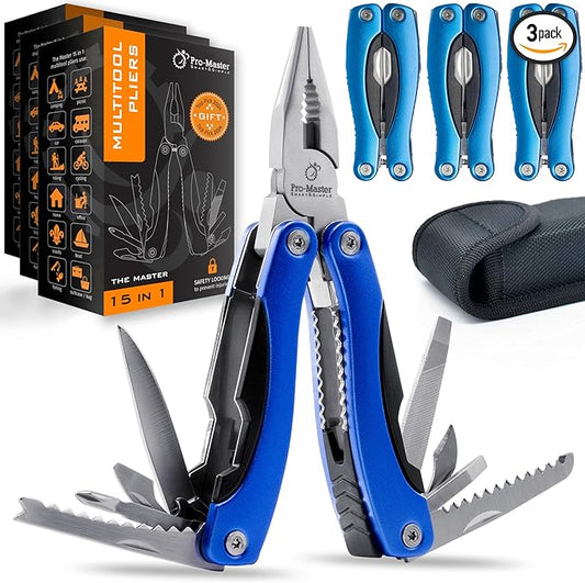 Multi Tool Pocket Knife Set 15 in 1 - The Ultimate Father’s Day Gift! Perfect Multitool for Men, Dad, Boyfriend, Scout - Practical, Versatile tool for Fathers Day, Birthdays and Graduations, 3 pack