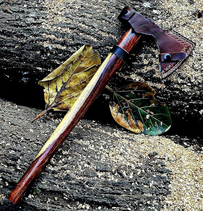 Damascus Steel Tomahawk Axe, Throwing Axe, Viking Hatchet, Camping Hatchet Axe for Wood Chopping Splitting Cutting Gardening with Leather Sheath 3746