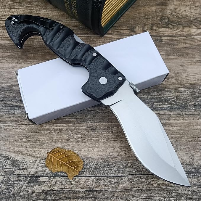 10.4in Unisex Adult Lockback Folding Knife - Tri-Ad Lock Pocket Knife with AUS8 Steel blade and Nylon Glass Fiber Handle,Thumb Plate and Belt Clip, for EDC Camping Hunting Survival