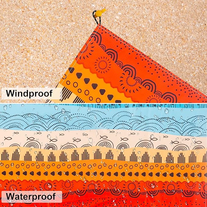 Extra Large Beach Blanket, Waterproof Sandproof Beach Blanket, 9 Ft X 10 Ft Outdoor Picnic Blanket for 8 Adults, Lightweight Quick Drying Beach Mat for Beach Travel, Camping, Hiking