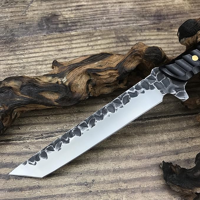 HUAAO 11.6’’ Fixed Blade Knife with Sheath, Japanese Knife with Ebony Handle, Katana Tanto Knife for Hunting Camping Survival (Tanto Point Blade)