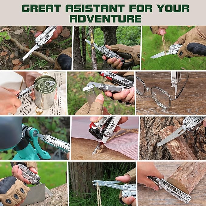 MOSSY OAK Multitool, 19-in-1 Stainless Steel Multi Tool Pliers, Self-locking EDC Gear with Sheath for Outdoor, Survival, Camping, Hiking