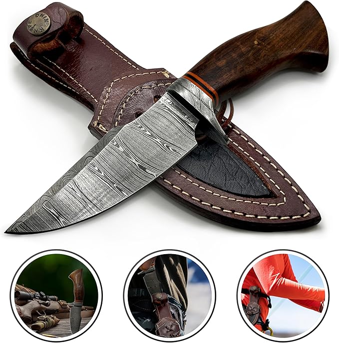 Fixed Blade Knife - Damascus Hunting Knife For Hunters - Survival Knife - Addition To Your Bushcraft Knife - Pocket Knives and Folding Knives Knife Set Collection. Gifts For Men - Knives For Men