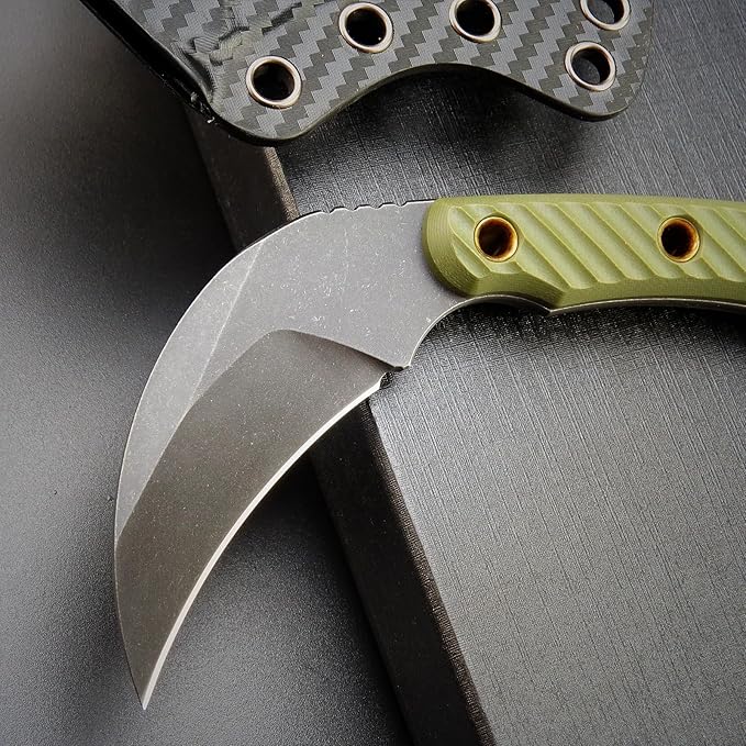 C1395 Fixed Blade Knife,AUS-10 Black Stonewashed Steel Blade G10 Handle Claw Knife EDC Tool Knife for Outdoor, Survival, Hiking, Camping(Green)