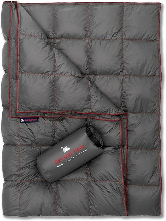 Down Camping Blanket - Puffy, Packable, Lightweight and Warm | Ideal for Outdoors, Travel, Stadium, Festivals, Beach, Hammock | 650 Fill Power Water-Resistant Backpacking Quilt