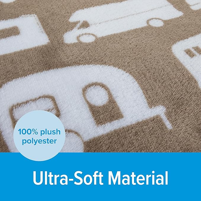 Camco Life is Better at The Campsite Plush Fleece Blanket | Queen-Sized Blanket Measures 90-inches (L) x 90-inches (W) | Greige (53126)