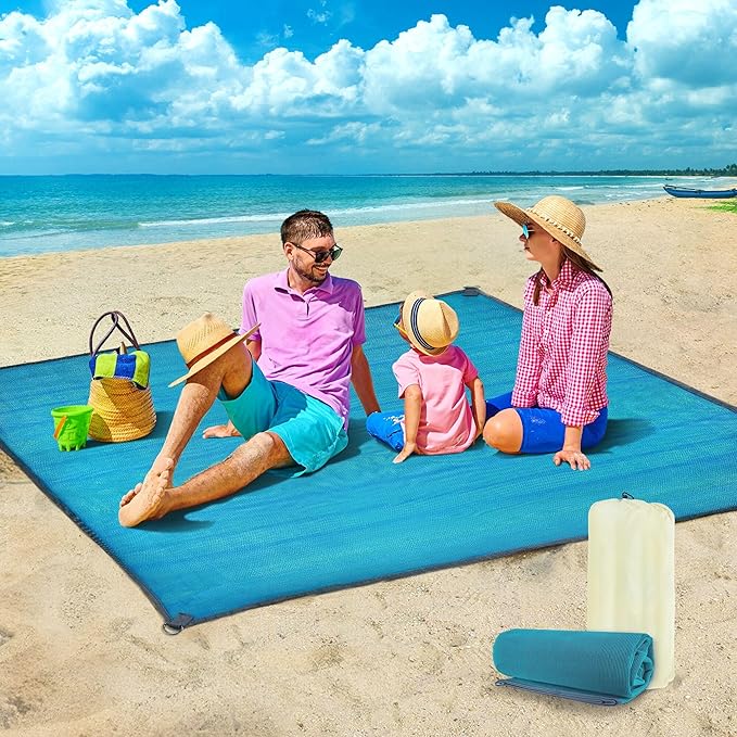 LazBlinds Beach Blanket, Sand-Free Waterproof Extra Large Beach Mat, UV Resistant Sunshade, Reversible Outdoor Picnic Blanket with Travel Bag for Beach Camping Hiking Park Patio (10'x10'/120''×120'')