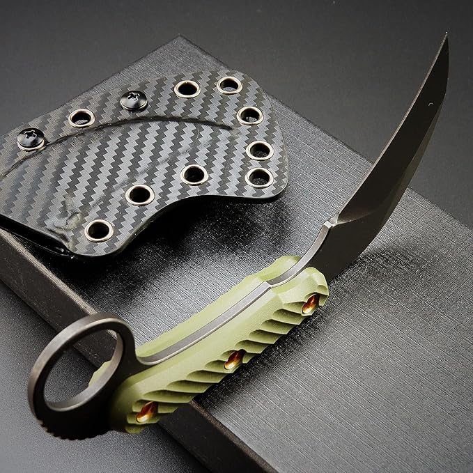 C1395 Fixed Blade Knife,AUS-10 Black Stonewashed Steel Blade G10 Handle Claw Knife EDC Tool Knife for Outdoor, Survival, Hiking, Camping(Green)