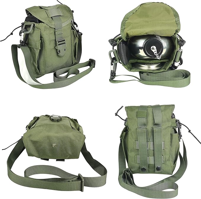 MASTIFF GEARS® 304 (18/8) Stainless Steel (FDA Compliant) US G.I Style Canteen Kit Cooking Set Camping Canteen Mess Kit with Cup, Lid, MOLLE Pouch for Camping