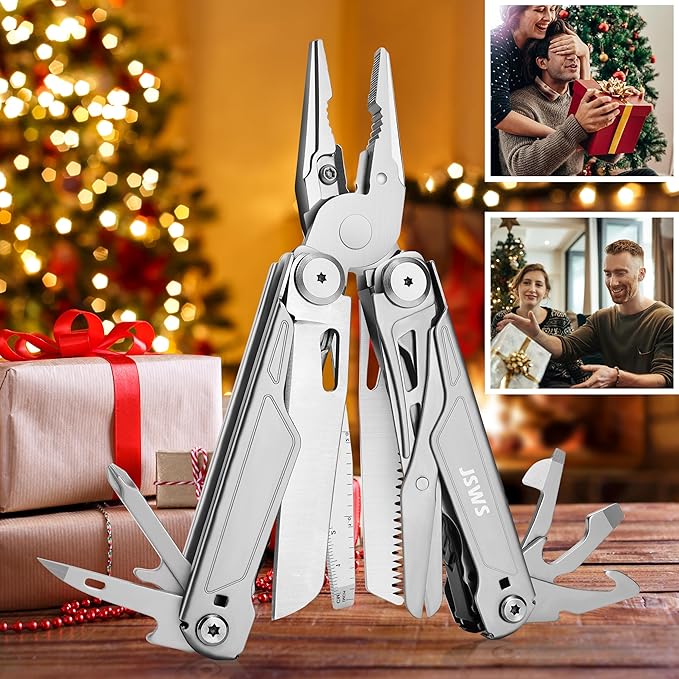 Multi Tool Pliers 16-in-1 Multitool Knife Saw Screwdriver Scissors Bottle Opener Gifts for Men Dad Husband Boyfriend Mens Gifts for Christmas Perfect for Camping Fishing Hiking Survival