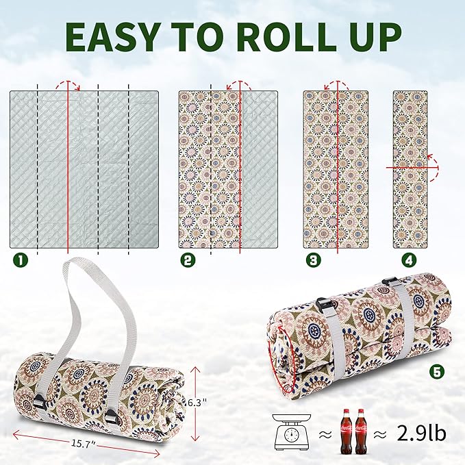 Picnic Blankets, Waterproof & Sandproof Picnic Blanket 3 Layers Thickened for Water-Resistant Handy Mat, 79" x 57" Cotton Camping Blankets for Beach, Camping, Park, Travel, Grass (Sunflower-V2)