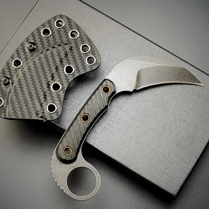 C1395 Fixed Blade Knife,AUS-10 Black Stonewashed Steel Blade G10 Handle Claw Knife EDC Tool Knife for Outdoor, Survival, Hiking, Camping(Black)