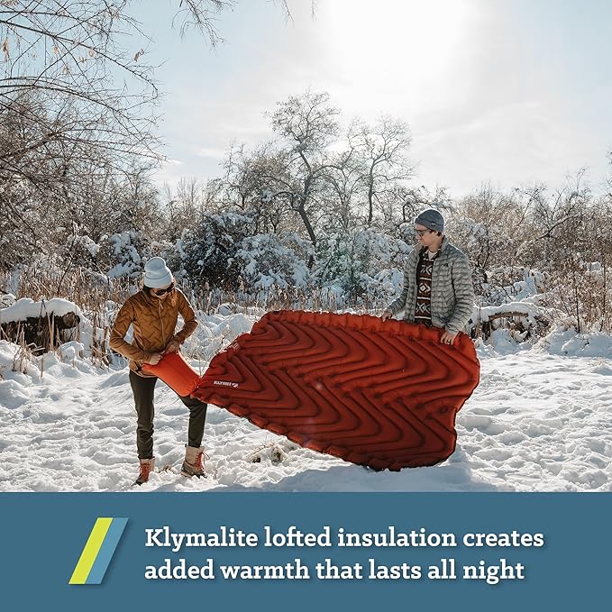 KLYMIT Insulated Double V Inflatable Sleeping Pad | Thick, Lightweight, Easy to Inflate, Foldable Air Bed for Camping & Backpacking