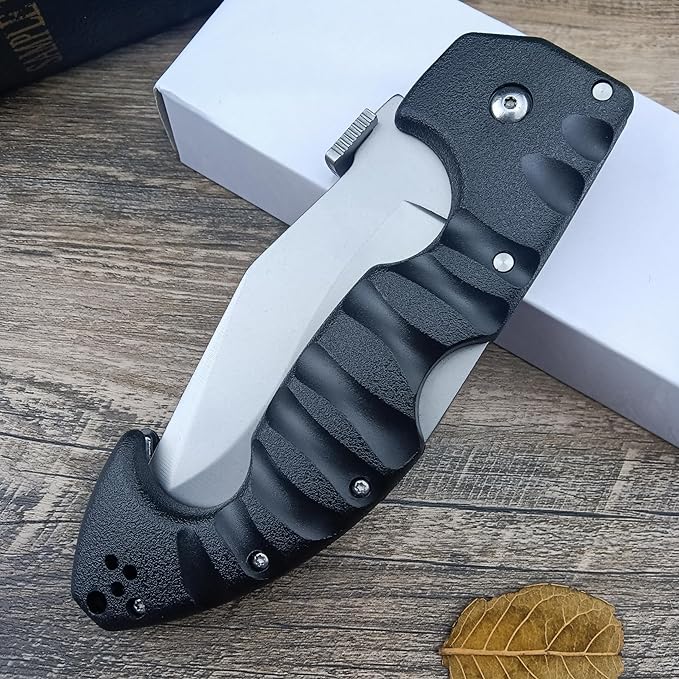 10.4in Unisex Adult Lockback Folding Knife - Tri-Ad Lock Pocket Knife with AUS8 Steel blade and Nylon Glass Fiber Handle,Thumb Plate and Belt Clip, for EDC Camping Hunting Survival