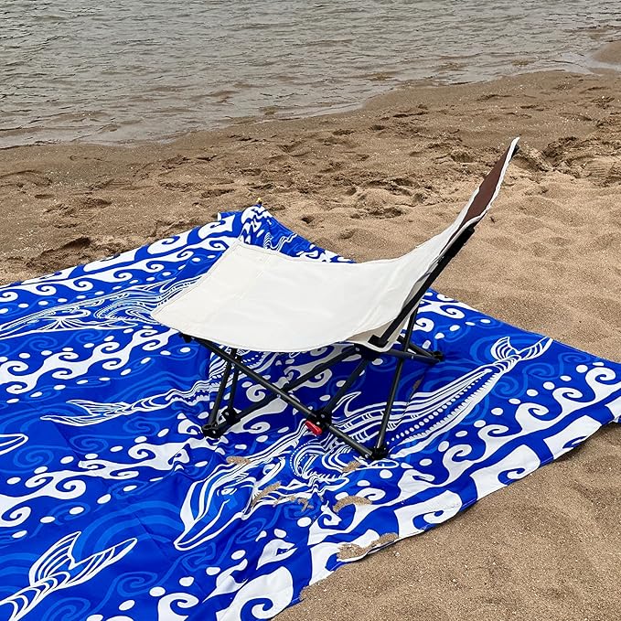 Beach Blanket Waterproof Sandproof 79"x 83" for 1-4 Adults,Quick Drying Beach Mat,Lightweight & Durable,Beach Essentials for Family Beach Camping Travel Picnic(Blue Dolphin)