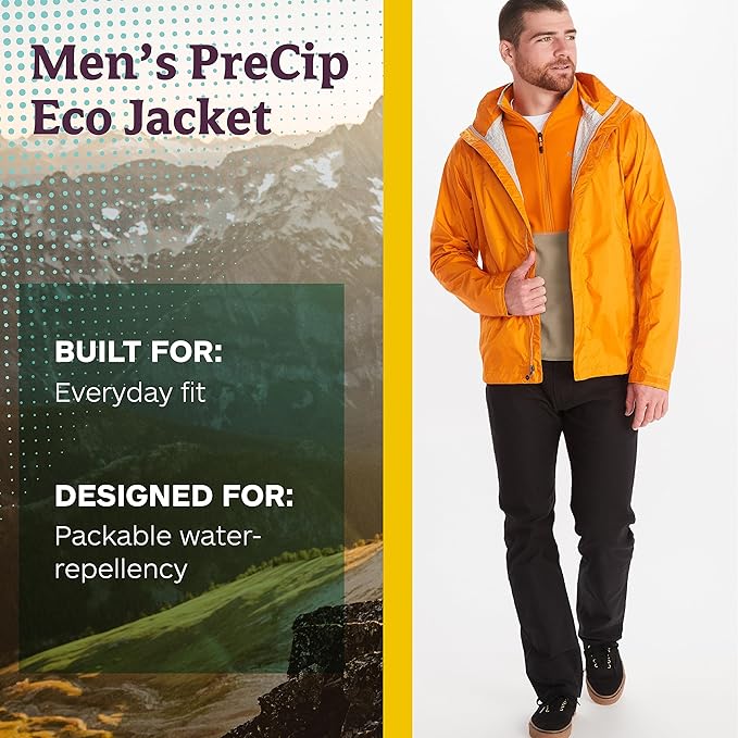 MARMOT Men's Precip Eco Waterproof Rain Jacket - 100% Recycled, Breathable, Lightweight, Packable Raincoat