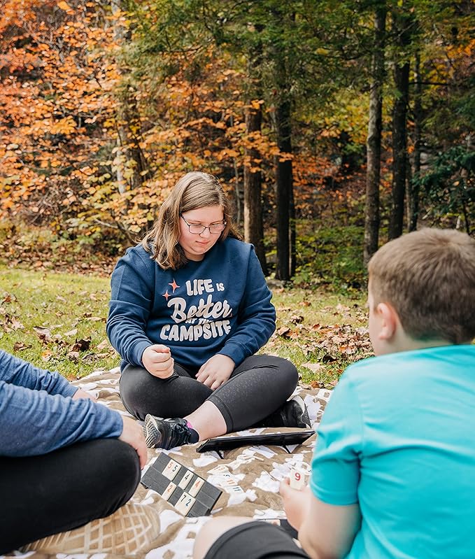 Camco Life is Better at The Campsite Plush Fleece Blanket | Queen-Sized Blanket Measures 90-inches (L) x 90-inches (W) | Greige (53126)