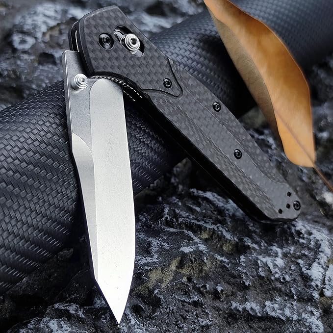 EDC Pocket Knife For Men Women Folding Knife 3.4" Satin Plain Edge Reverse Tanto D2 Blade Axis Lock Knife With Belt Clip, Carbon Fiber Handles Lightweight for Indoor Outdoor Gift