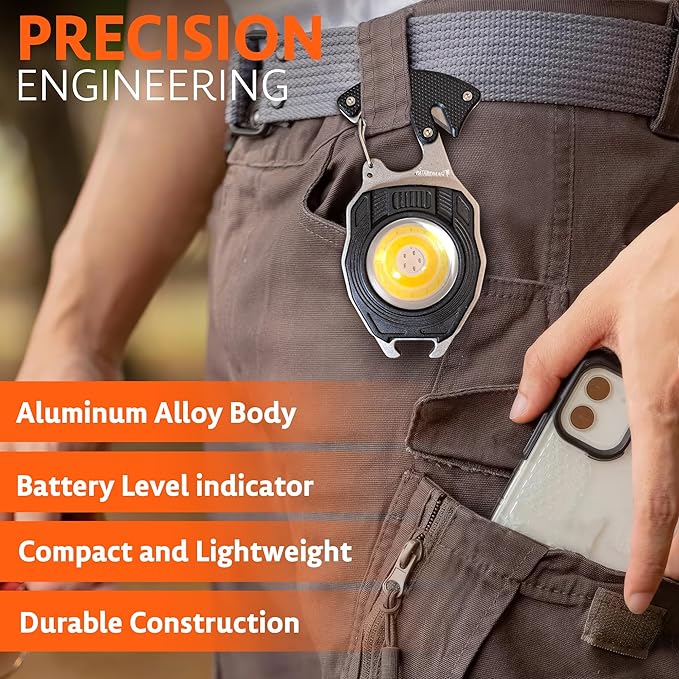 Survival Tool Fire Starter Emergency Work Light Carabiner Rechargable Flashlight Multi Tool Screwdriver Whistle Bottle Opener Hiking Outdoor Gift For Dad Hunting Pocket Multi Use Stocking Stuffer