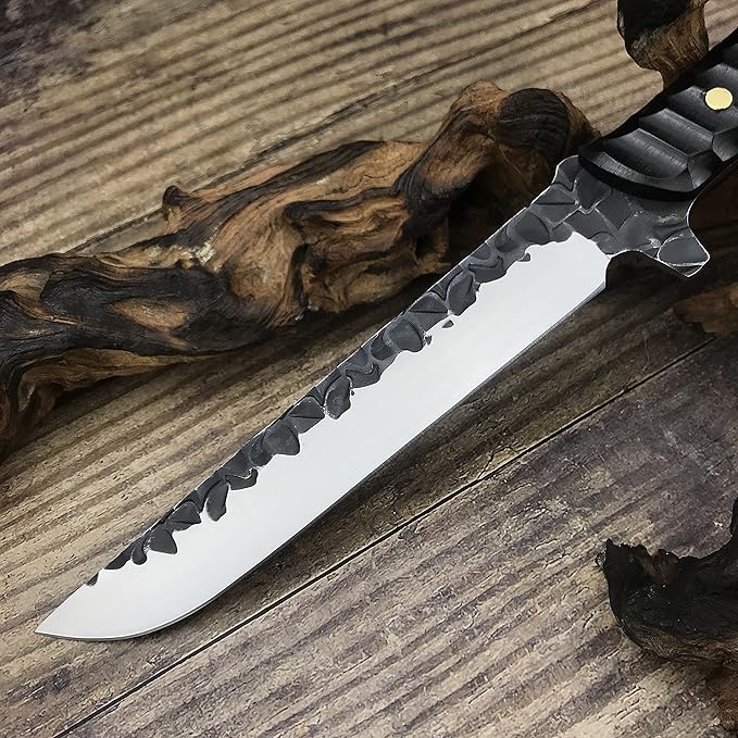 HUAAO 11.6’’ Fixed Blade Knife with Sheath, Japanese Knife with Ebony Handle, Katana Full Tang Knife for Hunting Camping Survival (Drop Point Blade)