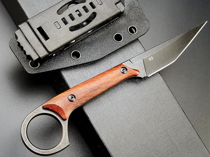 GTK140 Fixed Blade Knife D2 Steel Blade Rosewood Handle EDC Tool Knife for Outdoor Camping Hiking Hunting(RoseWood)