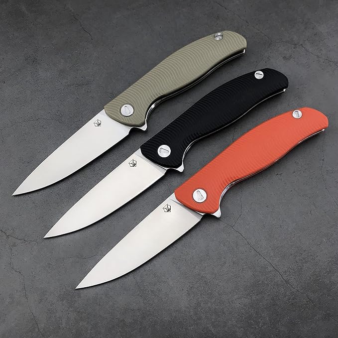 HUAAO Folding Knife, 3.7'' D2 Steel Blade with G10 Handle, Pocket Knife with Clip EDC Flipper Knife for Outdoor Camping Survival (orange)