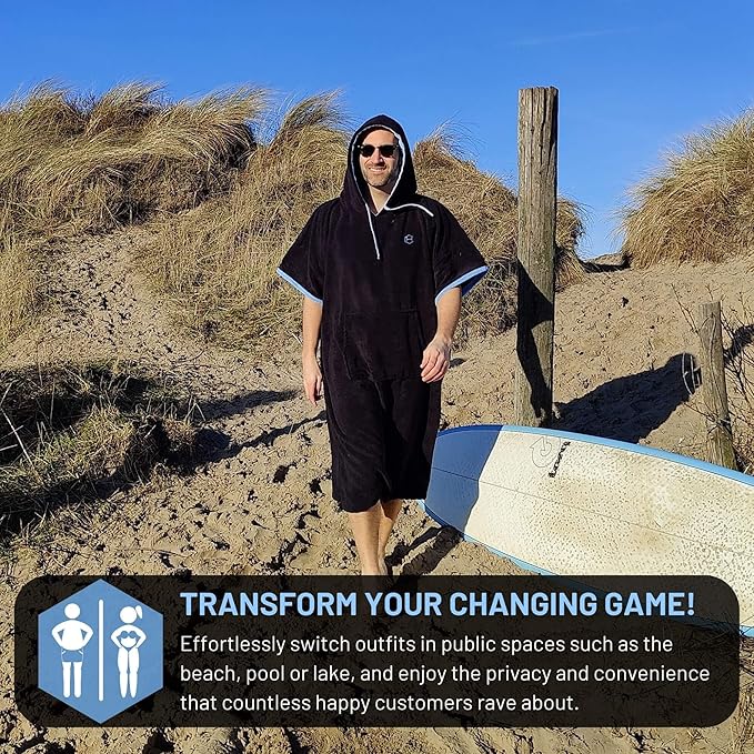 Hang 11' Surf Poncho - Surf Changing Poncho with Front Pocket, Changing Towel Poncho Adult, Swim Poncho Towel, Hooded Towel Adult, Beach Poncho, Wearable Towel, Beach Changing Poncho