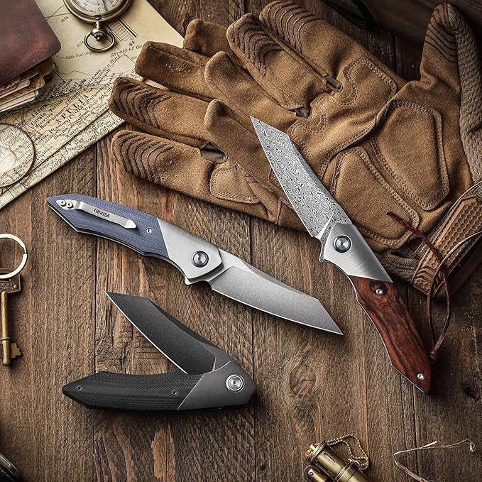 Folding Pocket Knife with Clip for Men, 3.5" 10Cr15CoMoV Blade, Steel Bolster & G10 Handle and Titanium Ring,Ball Bearings Pivot,Camping Outdoor EDC Fruit knife,Vul-03