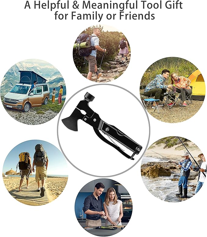 Multi-tool Axe Hammer, Upgraded 14 in 1 Portable Hatchet Tool with Sheath, Camping Survival Gear Kit Birthday Presents Christmas Stocking Stuffers for Dad Father Grandpa Husband Son Boyfriend Him