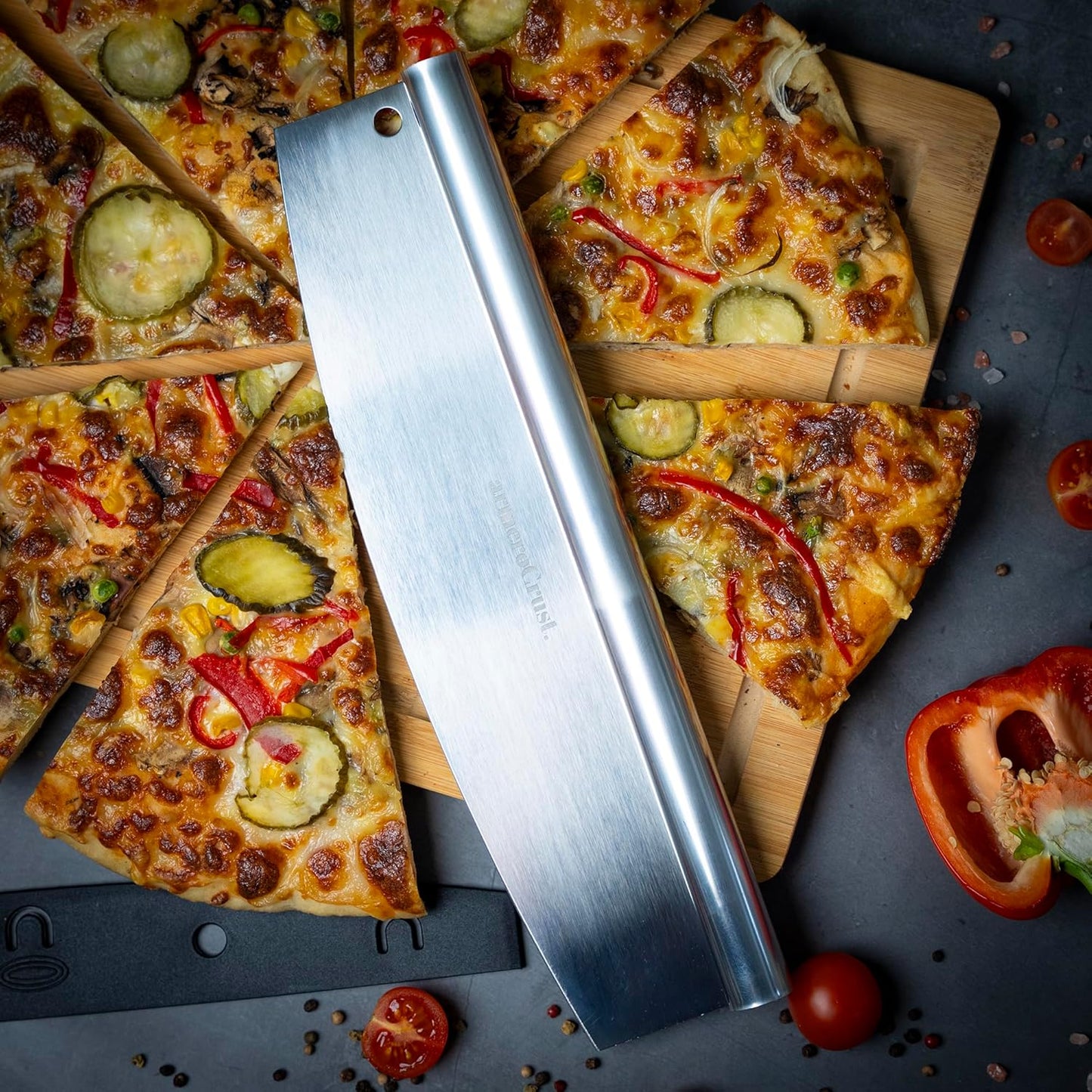 13.8 Inch Pizza Cutter Rocker Blade - Easy Slicing - Premium Finish Pizza Slicer with Time Saving Pizza Cutter Rocker Design