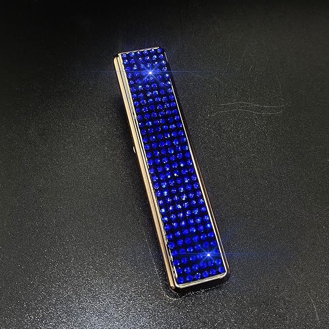 Rhinestone Lighter Electric Lighter Rechargeable Bling Glitter USB Lighter Flameless Girls Lighter for Women (Blue)