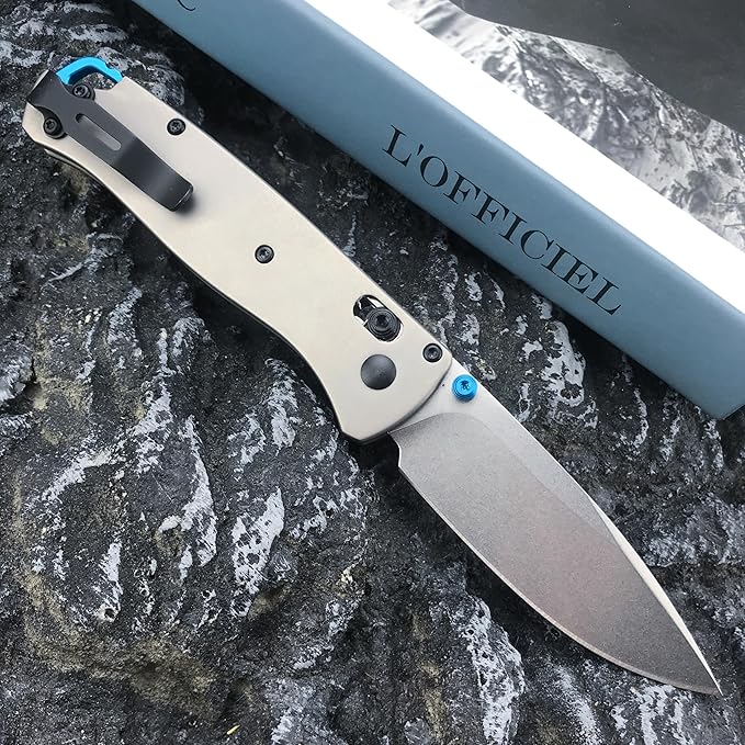 HUAAO Bugout 535 Folding Knife, Axis Lock Knife with Titanium Alloy Handle, EDC Pocket Knife with Pocket Clip, Cool Hunting Knives Gifts for Men EDC (440C blade)