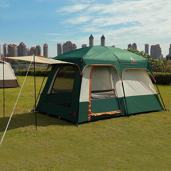 KTT Large Tent 6-8 Person,Family Cabin Tents,Straight Wall,3 Doors and 3 Windows with Mesh,Waterproof,Big Tent for Outdoor,Picnic,Camping,Family,Friends Gathering.……