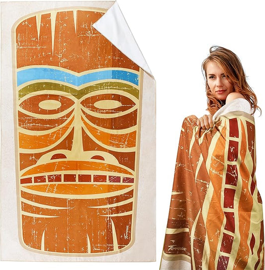 Solaris Microfiber Tiki Totem Beach Mat, 40”x71” Personalized Beach Mat for Adult Women, Sand-Resistant, Quick-Dry Lightweight Compact Pool Mat, Ideal Hawaii Tiki Travel Beach Gifts