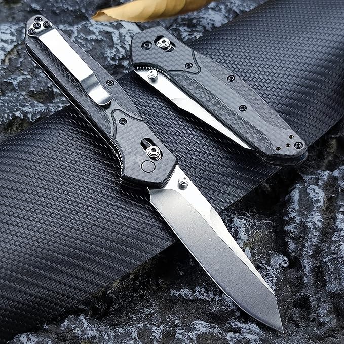 EDC Pocket Knife For Men Women Folding Knife 3.4" Satin Plain Edge Reverse Tanto D2 Blade Axis Lock Knife With Belt Clip, Carbon Fiber Handles Lightweight for Indoor Outdoor Gift