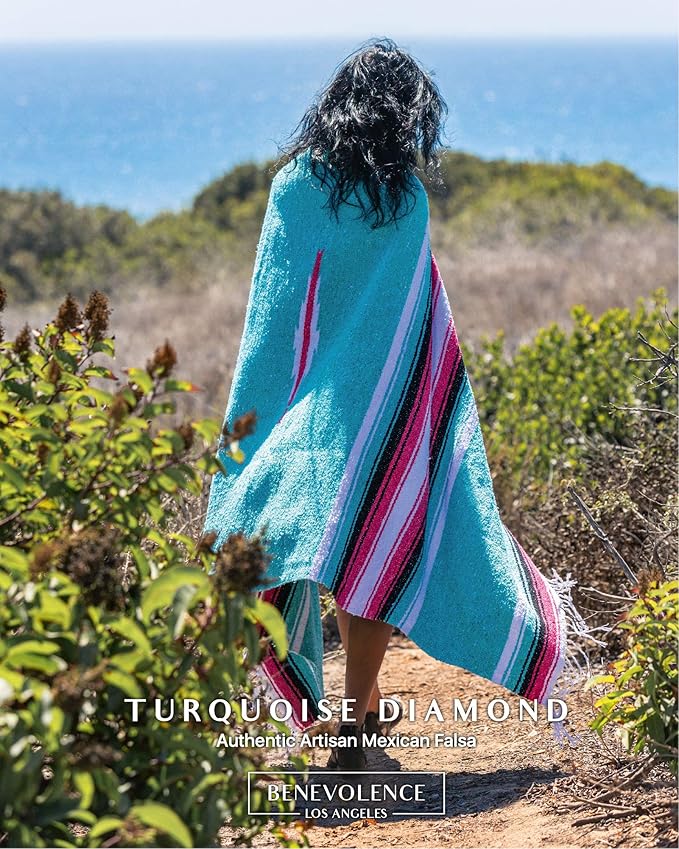 Premium Mexican Blanket, Authentic Hand Woven Falsa Blanket & Yoga Blanket | Made by Traditional Mexican Artisans, Perfect Saddle Blanket, Beach Blanket, Picnic Blanket, Car Blanket, Outdoor Blanket