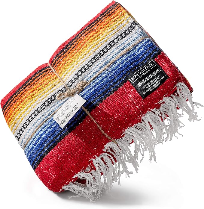 Premium Mexican Blanket, Authentic Hand Woven Falsa Blanket & Yoga Blanket | Made by Traditional Mexican Artisans, Perfect Saddle Blanket, Beach Blanket, Picnic Blanket, Car Blanket, Outdoor Blanket