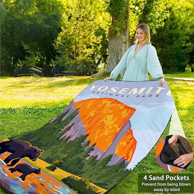 Picnic Blankets Beach Blanket 80" X 60" Extra Large Waterproof Camping Blankets Portable Outdoor Mat 3-Layer blanket for Beach, Hiking, Park, Music Festival, Grass Lawn,Travel
