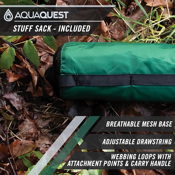 AquaQuest Guide Camping Tarp - Ultralight Tent Cover or Rain Fly - Waterproof Camping Gear Must Haves for Hiking, Hammock, Bivy & Survival, 10 x 7 ft, Forester Green