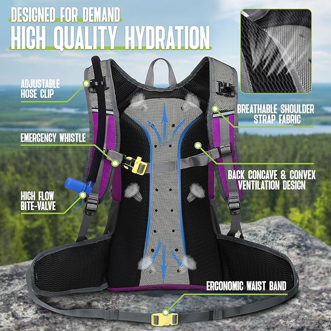 N NEVO RHINO Hydration Backpack, Hydration Pack Hydropack, Water Backpack Insulated Hiking Backpack with 3L Water Bladder for Hiking