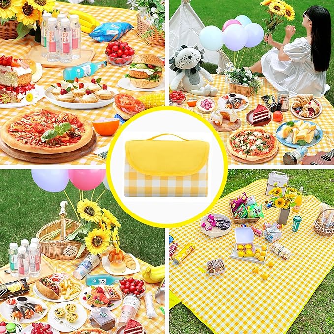 Outdoor Picnic Blanket Beach Blanket, Extra Large 80 " x 80 ", Foldable Waterproof and Sandproof Mat, Camping Carpet, Portable Travel Mat for Traveling, Camping, Hiking, Holiday Party, Park Lawn