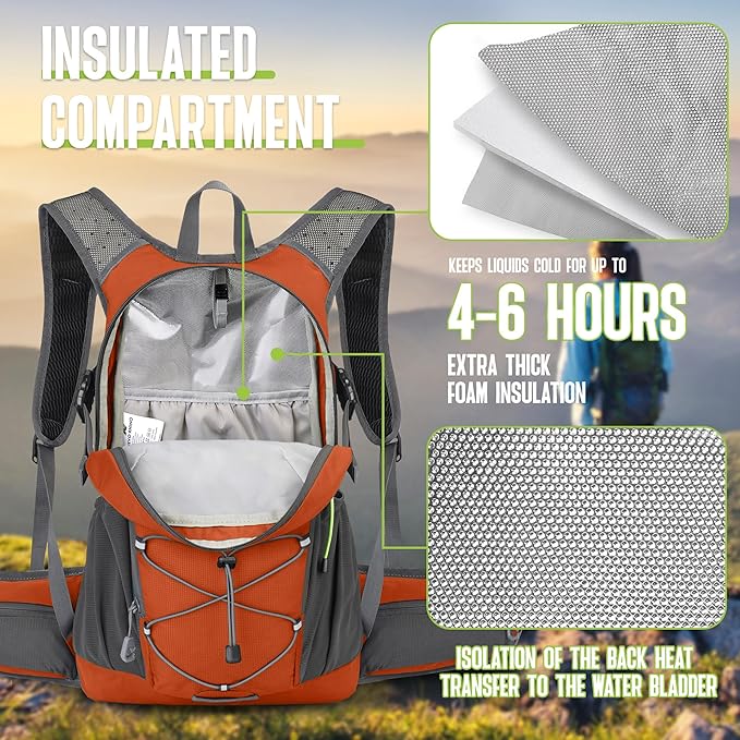 N NEVO RHINO Hydration Backpack, Hydration Pack Hydropack, Water Backpack Insulated Hiking Backpack with 3L Water Bladder for Hiking