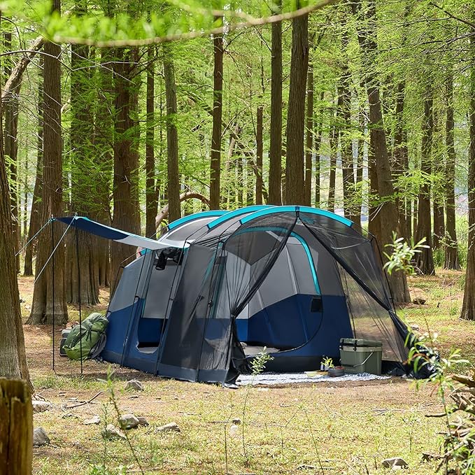 TIMBER RIDGE 8 Person Family Camping Tent with Screen Room, Double Layer Waterproof Weather Resistant Big Tunnel Tent with Rainfly Carry Bag, Large Family Tent for Outdoor Party 20ft x 8ft x 76in